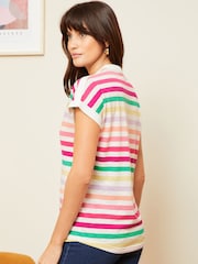 Love & Roses Ivory Rainbow Stripe V-Neck Jersey T-Shirt - Image 4 of 4