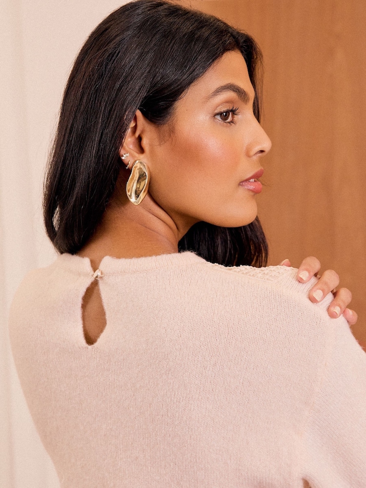 Love & Roses Ivory White Floral Cosy Stitch Detail Jumper - Image 4 of 4