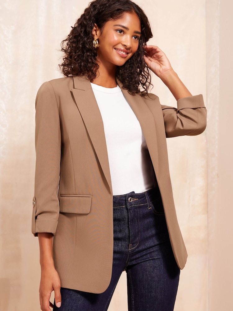 Friends Like These Natural Edge to Edge Button Detail Blazer - Image 1 of 4