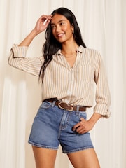 Friends Like These Brown Long Sleeve Button Through Shirt with Linen - Image 1 of 4
