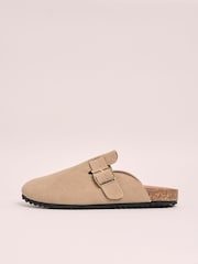 Friends Like These Neutral Wide Fit Buckle Faux Suede Comfort Footbed Clogs - Image 5 of 5