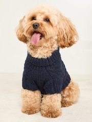 Lipsy Blue Super Soft Cable Design Dog Jumper with Wool - Image 1 of 4