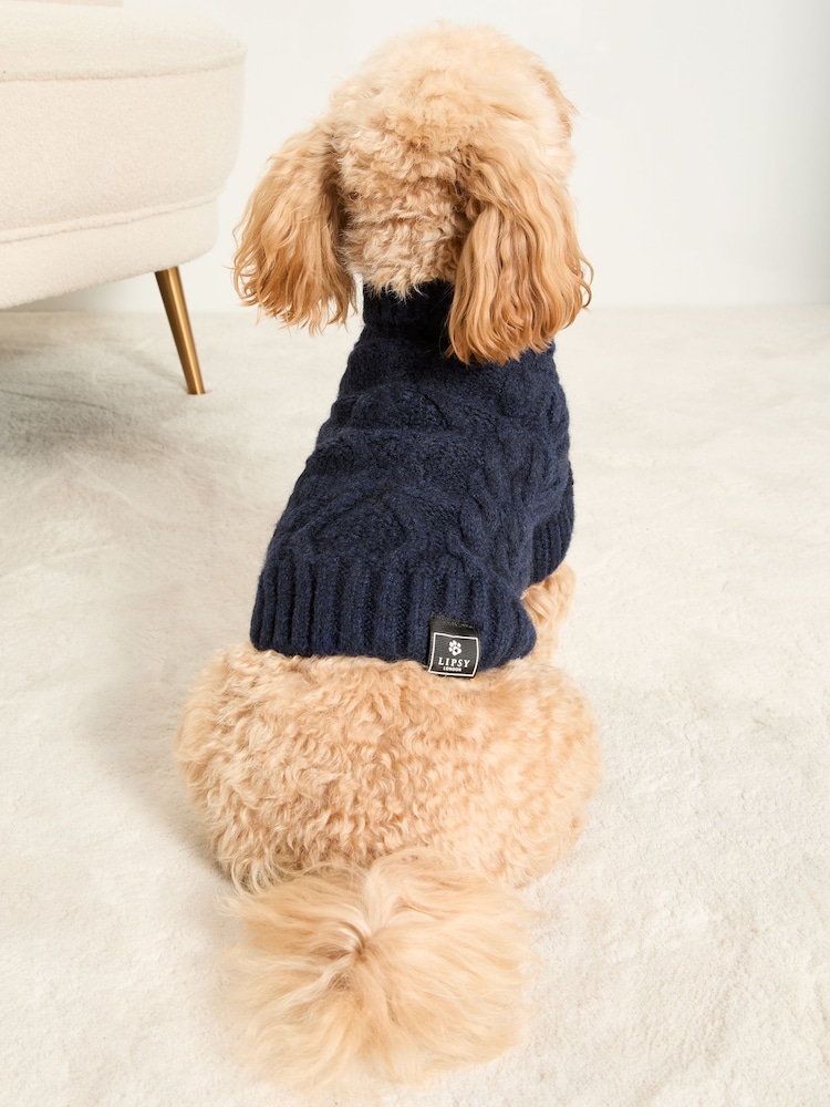 Lipsy Blue Super Soft Cable Design Dog Jumper with Wool - Image 4 of 4