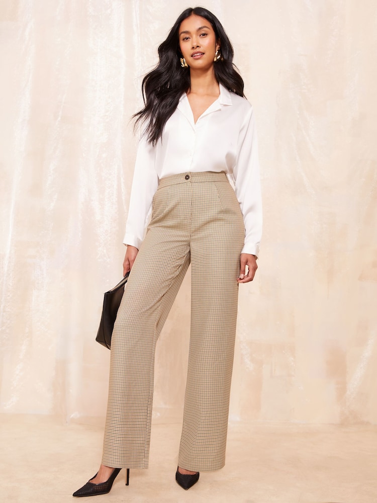 Friends Like These Brown Wide Leg Tailored Check Trousers - Image 2 of 4