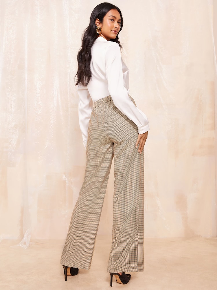 Friends Like These Brown Wide Leg Tailored Check Trousers - Image 4 of 4