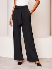 Lipsy Black Petite Belted Wide Leg Trousers - Image 1 of 4