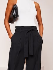 Lipsy Black Petite Belted Wide Leg Trousers - Image 4 of 4