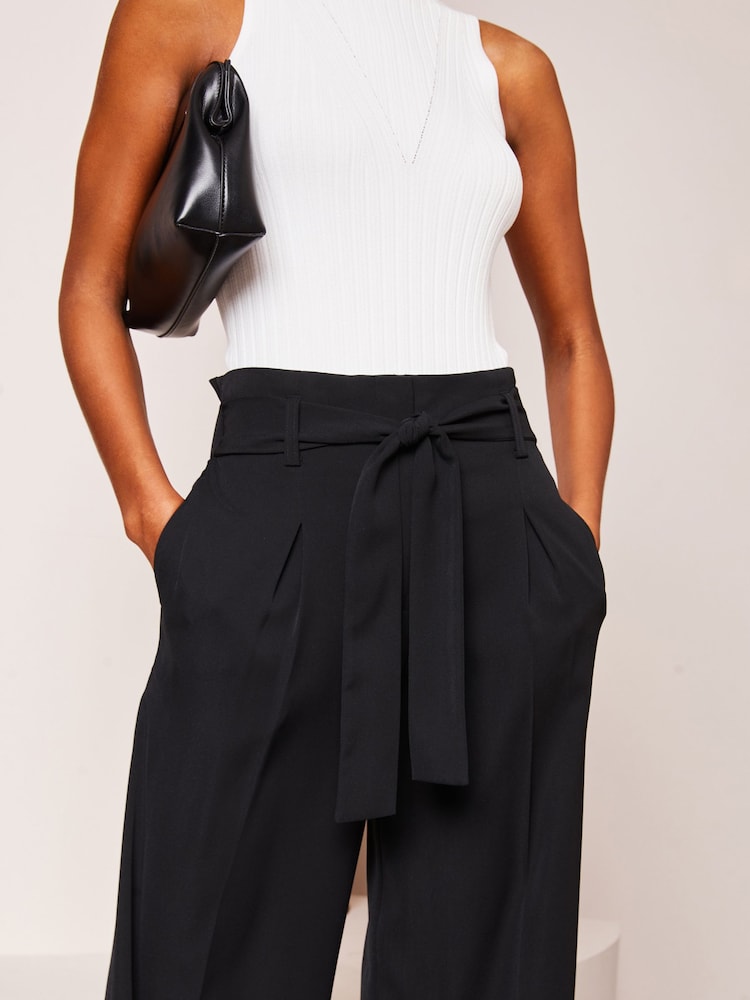 Lipsy Black Petite Belted Wide Leg Trousers - Image 4 of 4