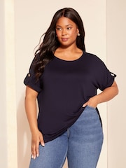 Curves Like These Blue Short Sleeve Turn Back Sleeve Tunic - Image 1 of 4