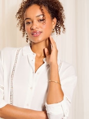Friends Like These White Long Sleeve Crinkle Trim Detail Button Through Shirt - Image 2 of 4