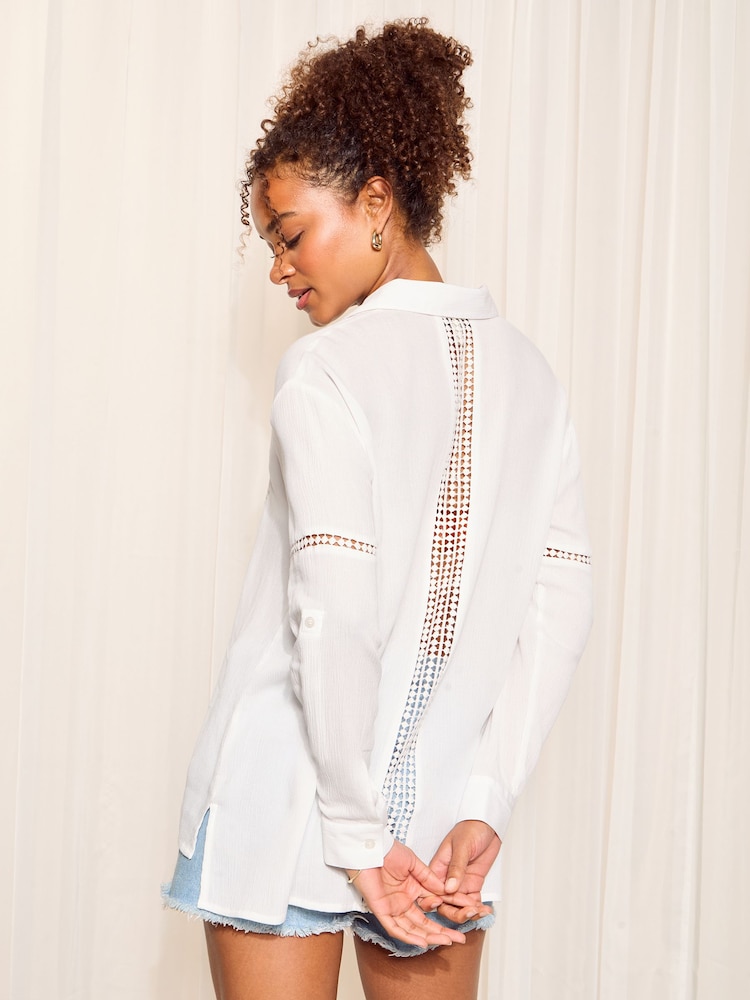Friends Like These White Long Sleeve Crinkle Trim Detail Button Through Shirt - Image 4 of 4