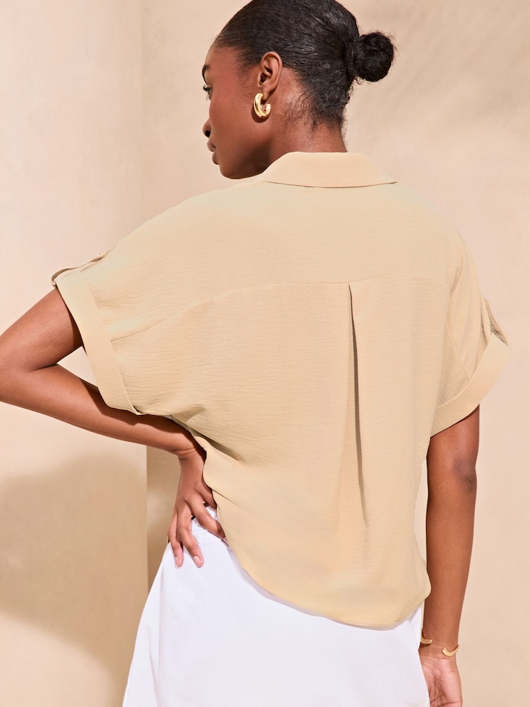 Lipsy Brown Short Sleeve Utility Shirt - Image 2 of 4