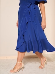 Curves Like These Blue Chiffon Mix Flutter Sleeve Wrap Midi Dress - Image 2 of 4