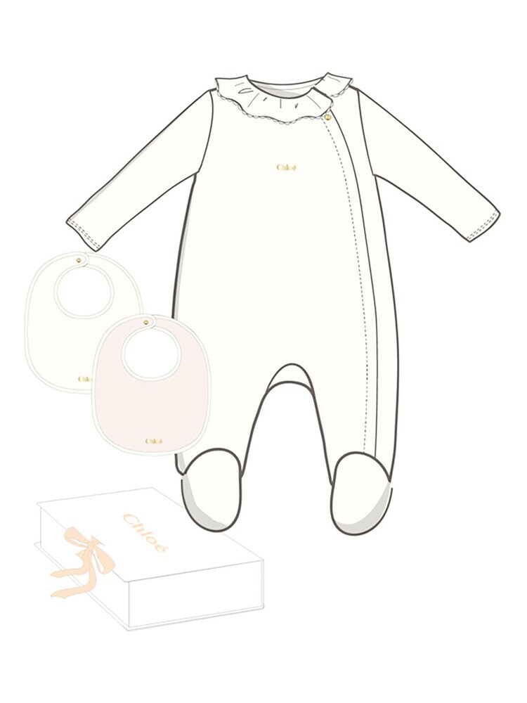 Chloé Baby Logo White Sleepsuit and Bibs Set With Giftbox - Image 10 of 10