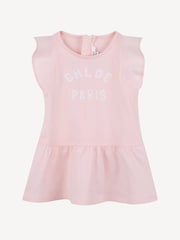 Chloé Baby Pink Paris Logo Short Sleeve Dress With Frill Sleeves - Image 1 of 3