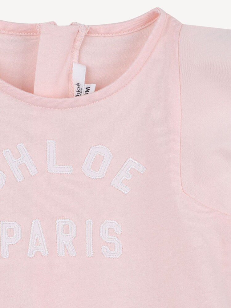 Chloé Baby Pink Paris Logo Short Sleeve Dress With Frill Sleeves - Image 3 of 3