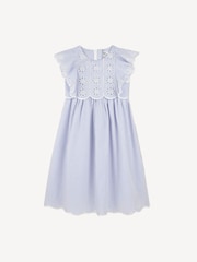 Chloé Blue Pinstripe Summer Dress With Scalloping and Broderie Detail - Image 1 of 5