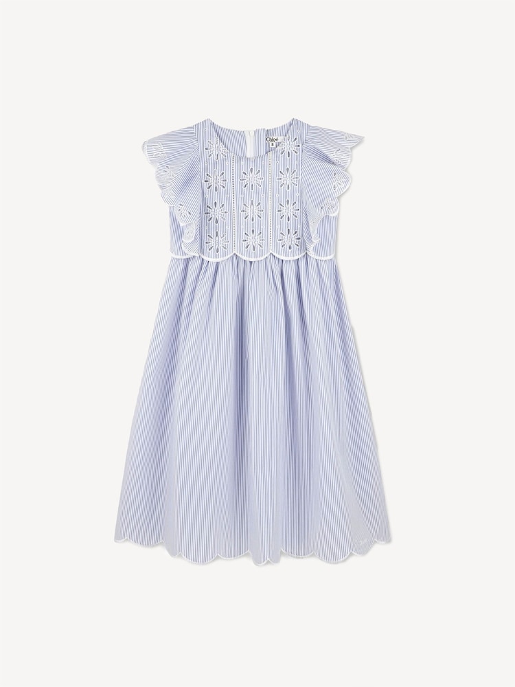 Chloé Blue Pinstripe Summer Dress With Scalloping and Broderie Detail - Image 1 of 5