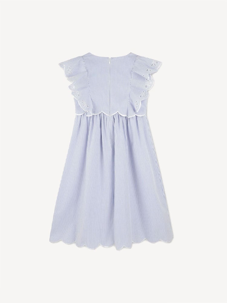 Chloé Blue Pinstripe Summer Dress With Scalloping and Broderie Detail - Image 2 of 5