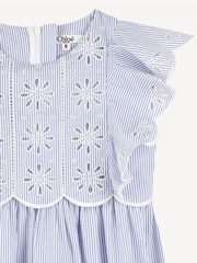 Chloé Blue Pinstripe Summer Dress With Scalloping and Broderie Detail - Image 3 of 5