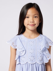 Chloé Blue Pinstripe Summer Dress With Scalloping and Broderie Detail - Image 5 of 5