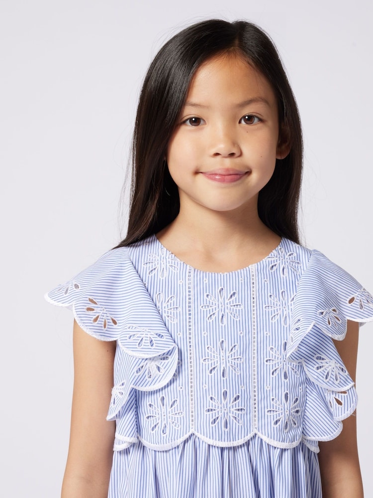Chloé Blue Pinstripe Summer Dress With Scalloping and Broderie Detail - Image 5 of 5