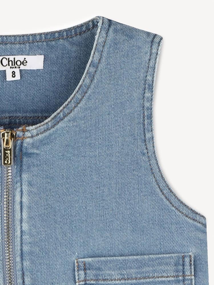 Chloé Blue Zip Front Denim Dress With Cargo Pockets - Image 4 of 4