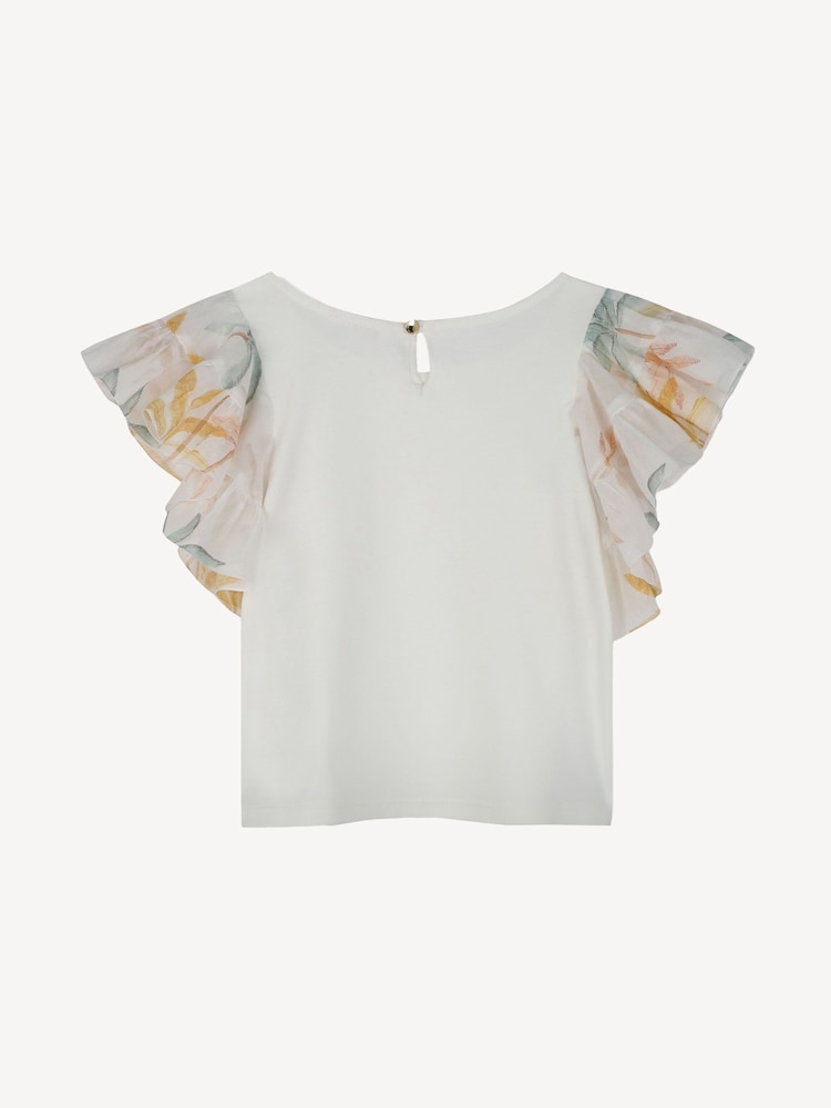 Chloé Cream Logo Short Sleeve T-Shirt With Printed Frill Sleeve Detail - صورة 2 من 2 Chloé Cream Logo Short Sleeve T-Shirt With Printed Frill Sleeve Detail - صورة 2 من 2