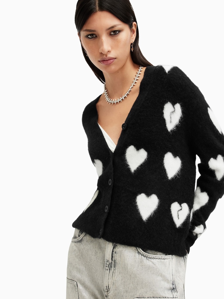 AllSaints Black Amora Cardigan - Image 1 of 6 AllSaints Black Amora Cardigan - Image 1 of 6