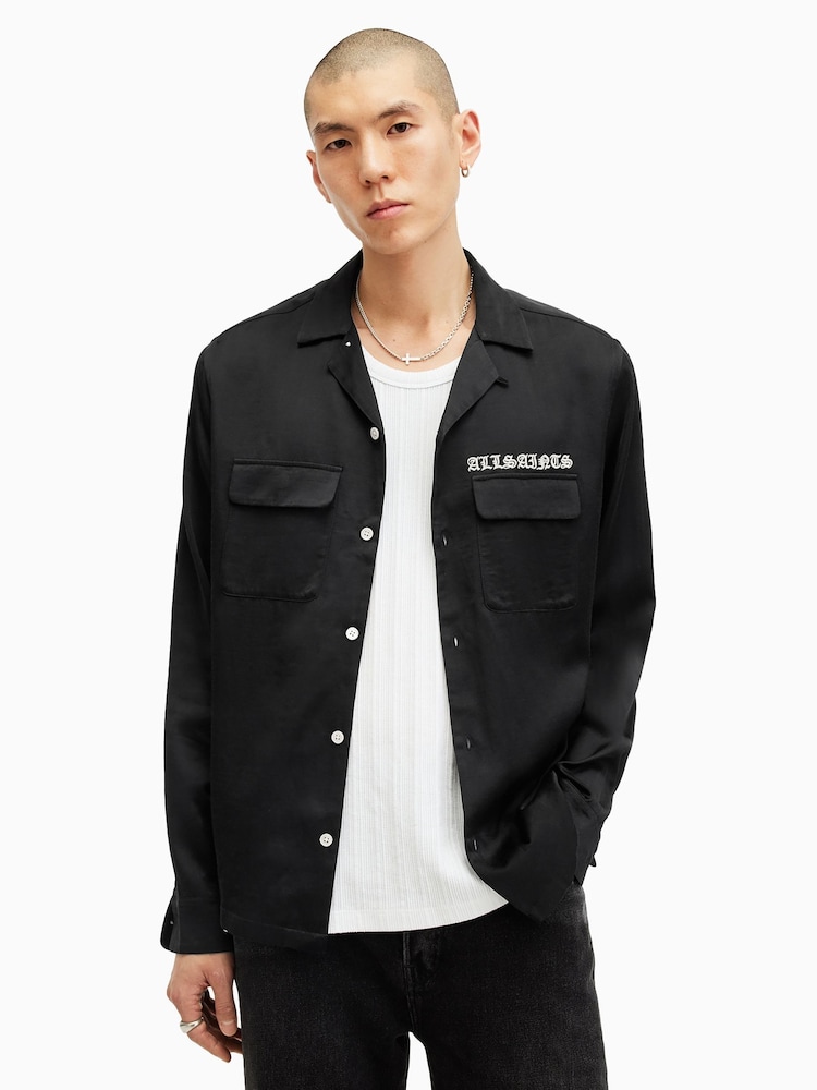 AllSaints Black Troya Long Sleeve Shirt - Image 1 of 8 AllSaints Black Troya Long Sleeve Shirt - Image 1 of 8