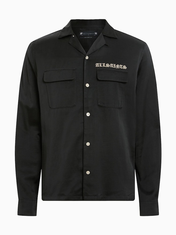 AllSaints Black Troya Long Sleeve Shirt - Image 8 of 8