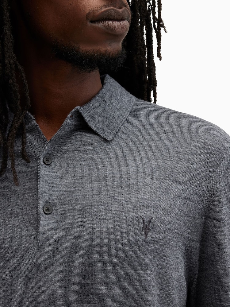 AllSaints – Mode – Langarm-Polo-Shirt aus Merino - Bild 2 von 5