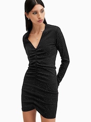 AllSaints Black Alya Ruche Dress - Image 2 of 9