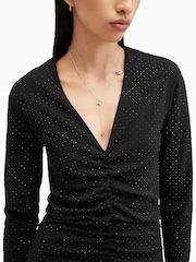 AllSaints Black Alya Ruche Dress - Image 3 of 9