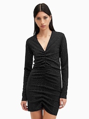 AllSaints Black Alya Ruche Dress - Image 4 of 9
