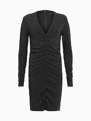 AllSaints Black Alya Ruche Dress - Image 9 of 9