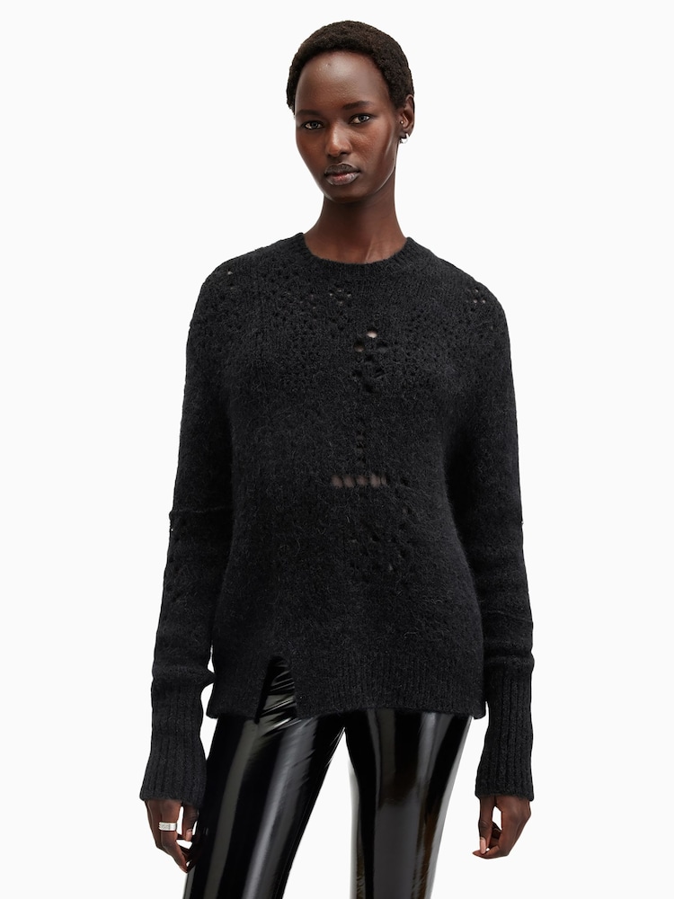 AllSaints Black Winnie Jumper - Image 1 of 8 AllSaints Black Winnie Jumper - Image 1 of 8