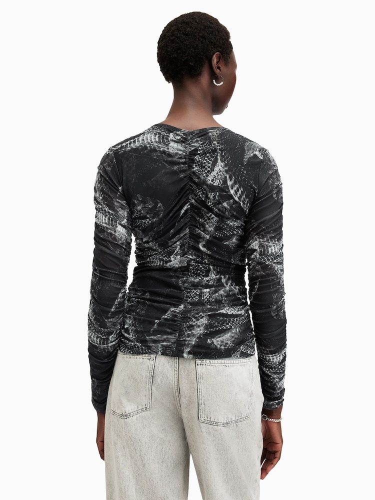 AllSaints Grey Keiko Mesh Top - Image 2 of 7