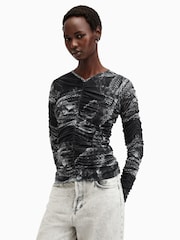 AllSaints Grey Keiko Mesh Top - Image 3 of 7