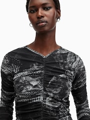 AllSaints Grey Keiko Mesh Top - Image 4 of 7