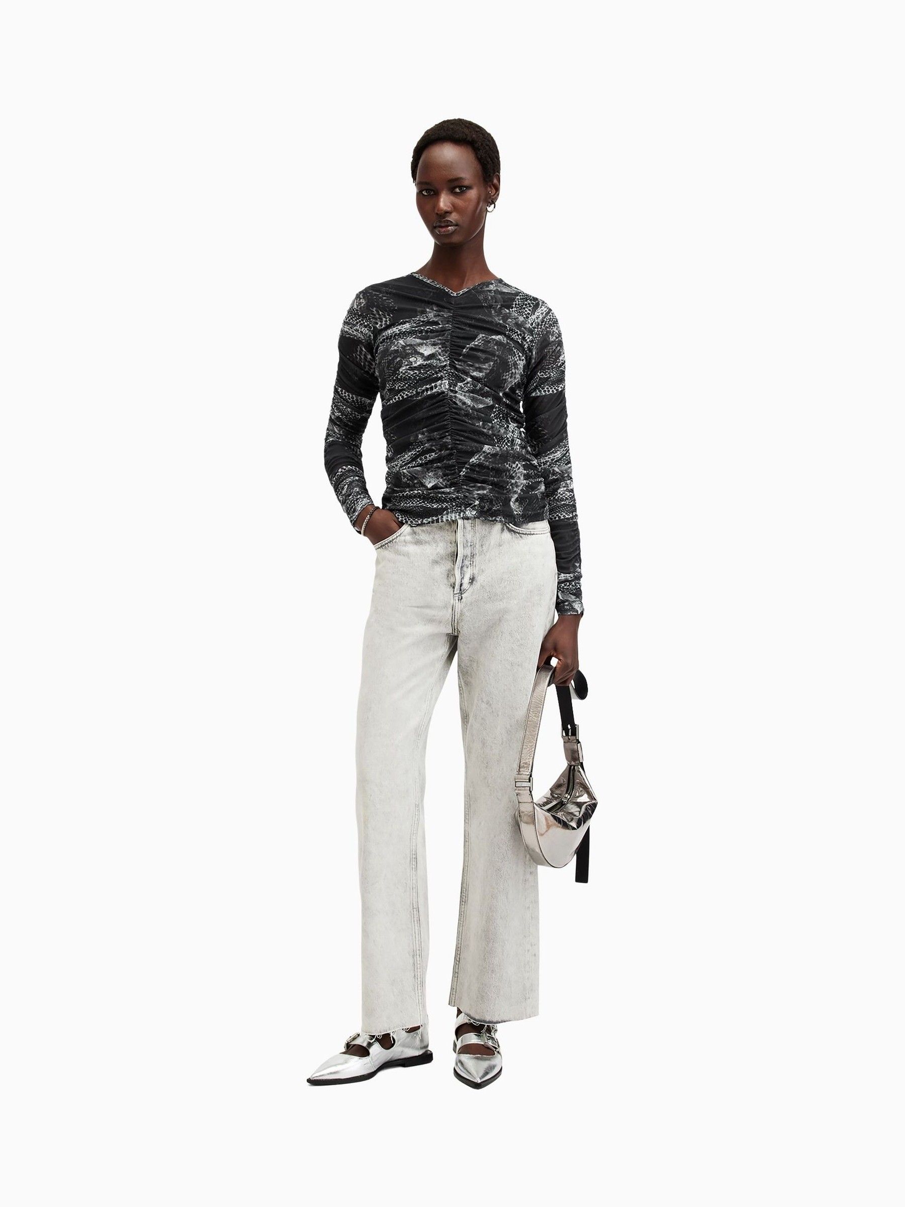 Buy AllSaints Grey Keiko Mesh Top from Next USA