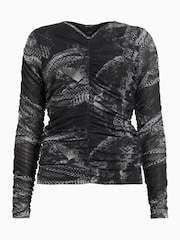 AllSaints Grey Keiko Mesh Top - Image 7 of 7