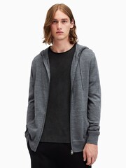 AllSaints Grey Mode Merino Zip Hoodie - Image 1 of 7