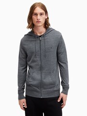 AllSaints Grey Mode Merino Zip Hoodie - Image 5 of 7