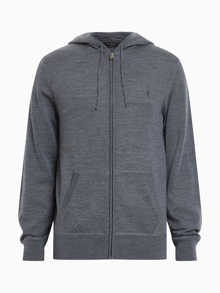 AllSaints Grey Mode Merino Zip Hoodie - Image 7 of 7
