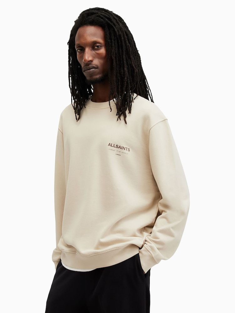 AllSaints Brown Underground 100% Organic Cotton Crew Sweatshirt - Image 1 of 9