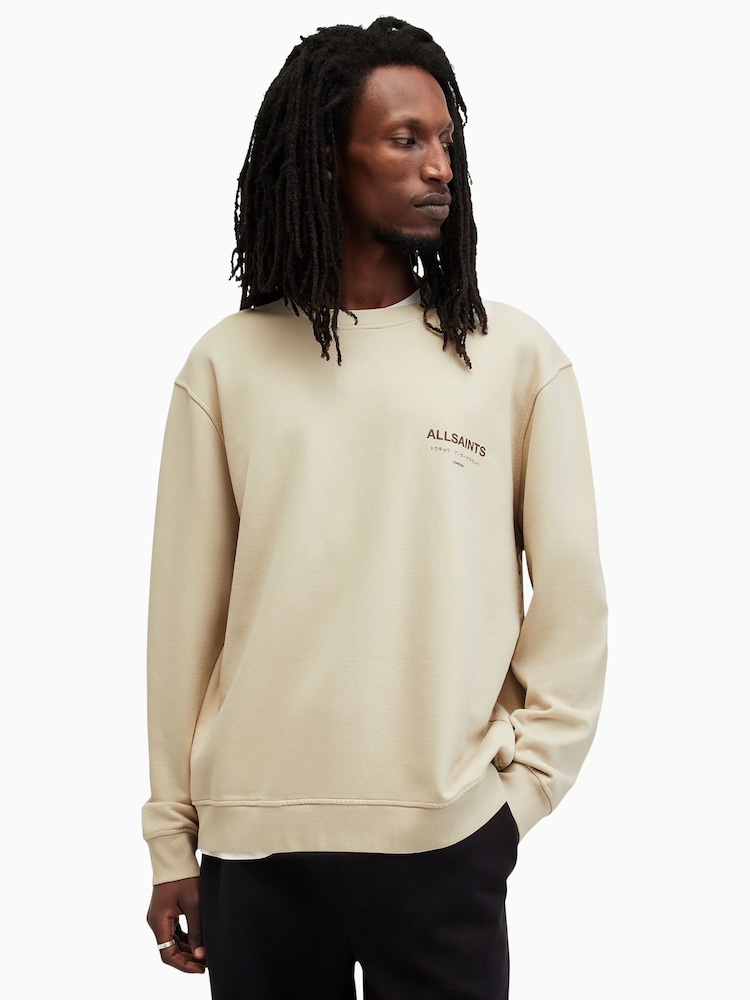 AllSaints Brown Underground 100% Organic Cotton Crew Sweatshirt - Image 3 of 9