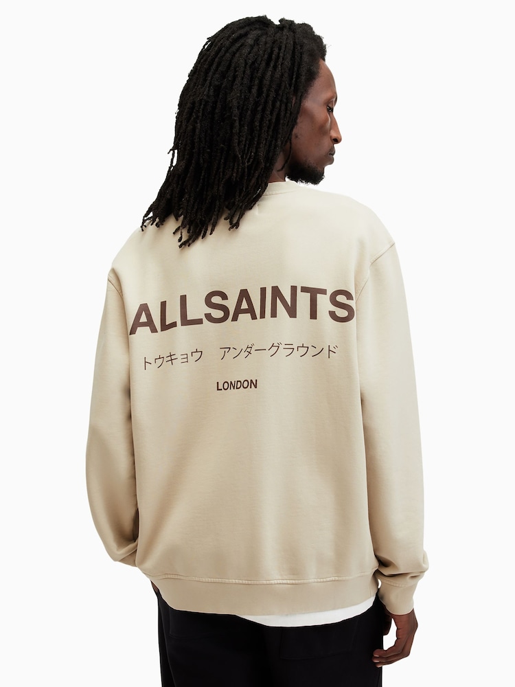 AllSaints Brown Underground 100% Organic Cotton Crew Sweatshirt - Image 5 of 9