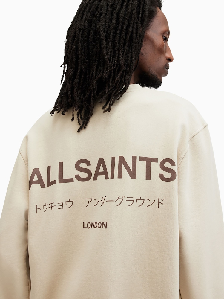 AllSaints Brown Underground 100% Organic Cotton Crew Sweatshirt - Image 7 of 9