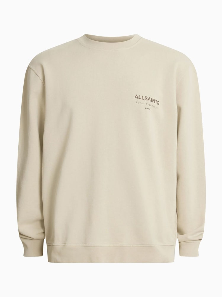 AllSaints Brown Underground 100% Organic Cotton Crew Sweatshirt - Image 9 of 9